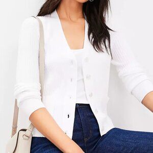 LOFT Mixed Ribbed V-Neck Pocket Cardigan, Size S, EUC